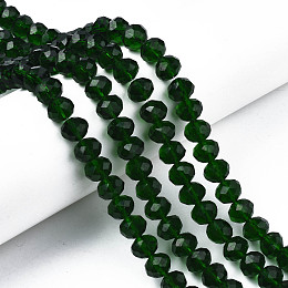 Honeyhandy Glass Beads Strands, Faceted, Rondelle, Dark Green, 10x8mm, Hole: 1mm, about 65~66pcs/strand, 20.8~21.2 inch(53~54cm)