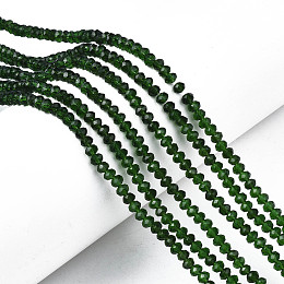 Honeyhandy Glass Beads Strands, Faceted, Rondelle, Dark Green, 3.5x3mm, Hole: 0.4mm, about 123~127pcs/strand, 13.78 inch~14.17 inch(35~36cm)