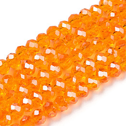 Electroplate Glass Beads Strands, Pearl Luster Plated, Faceted, Rondelle, Orange Red, 4x3mm, Hole: 0.4mm, about 123~127pcs/strand, 16.5~16.9 inch(42~43cm)