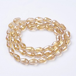 Honeyhandy Electroplate Glass Beads Strands, AB Color Plated, Faceted Teardrop, Light Khaki, 15x10mm, Hole: 1mm, 50pcs/strand, 27.1 inch