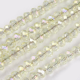 Honeyhandy Electroplate Glass Beads Strands, Rainbow Plated, Faceted, Rondelle, Beige, 2.5x2mm, Hole: 1mm, about 160~165pcs/strand, 15.35 inch~15.75 inch(39~40cm)