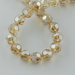 Honeyhandy Electroplate Glass Bead Strands, Pearl Luster Plated, Faceted, Round, Pale Goldenrod, 8x7mm