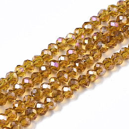 Honeyhandy Electroplate Glass Beads Strands, AB Color Plated, Faceted Rondelle, Dark Goldenrod, 3x2mm, Hole: 0.5mm, about 165~170pcs/strand, 16.7 inch