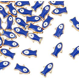 DICOSMETIC 30Pcs Fish Beads Bulk Alloy Enamel Blue Fish Beads Gold Plated Tiny Fish Charms Spacer Beads Cute Little Fish Beads Jewelry Accessories for DIY Jewelry Making, Hole: 1.8mm