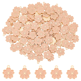 DICOSMETIC 100Pcs Enamel Sakura Flower Charms Pink Flower Charms Golden Cherry Flower Blossom Charms Flatback Sakura Charms Alloy Enamel Dangle Pendants for DIY Jewelry Craft Making, Hole: 2mm