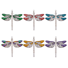 SUPERFINDINGS 6Pcs 6 Colors Alloy Big Pendants, with Enamel and Rhinestone, Dragonfly, Mixed Color, 56.5x64.5x4.5mm, Hole: 4.5x6mm, 1pc/color