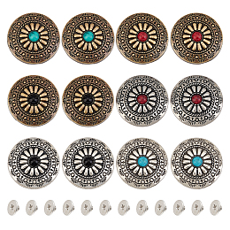 GORGECRAFT 12Pcs 30mm Screw Back Buttons Concho Screw Back 6 Colors Replacement Vintage Western Style Turquoise Round Flower Buds Buttons for DIY Leather Craft Fabrics Sewing Bags Decoration