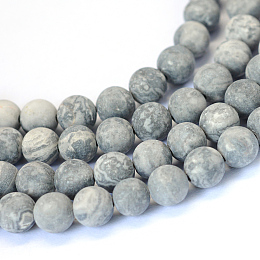 Honeyhandy Frosted Natural Picasso Stone/Picasso Jasper Beads Strands, Round, 4mm, Hole: 1mm, about 88pcs/strand, 15.5 inch