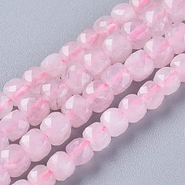 Honeyhandy Natural Rose Quartz Beads Strands, Faceted, Cube, 4~4.5x4.5~5x4.5~5mm, Hole: 0.7mm, about 87pcs/strand, 15.55 inch(39.5cm)