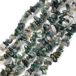 Honeyhandy Natural Moss Agate Beads Strands, Chip, 1.5~4.5x3~13x2.5~8mm, Hole: 0.6mm, 30.94~31.97 inch(78.6~81.2cm)