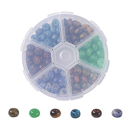 Natural Mixed Stone Beads Set, Unakite & Blue Agate & Blue Spot Jasper & Mahogany Obsidian & Tiger Eye & Malaysia Jade, Rondelle, 8x5mm, Hole: 1mm; about 20pcs/compartment; about 120pcs/box