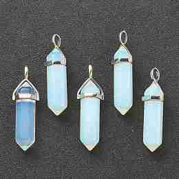 Honeyhandy Opalite Pendants, with Platinum Tone Brass Findings, Bullet, 39.5x12x11.5mm, Hole: 4.5x2.8mm