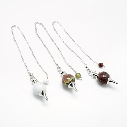 Honeyhandy Natural & Synthetic Mixed Stone Dowsing Pendulum Pendants, with Iron Cable Chains & Lobster Claw Clasps, 275mm