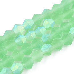 Honeyhandy Imitate Austrian Crystal Bicone Frosted Glass Beads Strands, Grade AA, Faceted, Light Green, 4x4mm, Hole: 1mm, about 82~85pcs/strand, 30.5~31cm