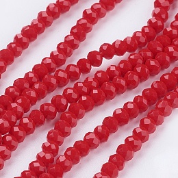 Honeyhandy Imitation Jade Glass Beads Strands, Faceted, Rondelle, Red, 3x2mm, Hole: 0.5mm, about 193~195pcs/strand, 16.7 inch