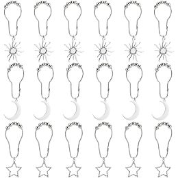 18 Pcs 3 Styles Shower Curtain Hooks, Iron Sun Moon Star Shower Curtain Hooks Decorative Shower Curtain Rings with Tibetan Style Alloy Pendants for Bathroom Shower Curtain Rod