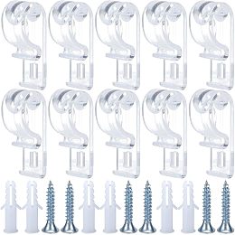 GORGECRAFT 1 Box 8 Sets Blind Safety Clips Roller Shade Clear Safety Chain and Cord Guide Fixation Hook Safety P-Clips with 8 Screws + 8 Plastic Pillars for Vertical Roller Curtain Chain Cord Control