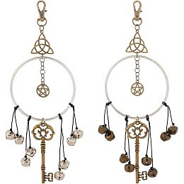 OLYCRAFT 2Pcs 2 Color Witch Bells for Door Witch Hanging Bells Witch Wind Chimes Door Knob Hanger Home Protection Bells Witchcraft Supplies for Boho Home Decor Witchcraft Decor - Antique Gold & Silver