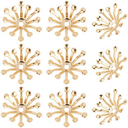 Beebeecraft 50Pcs/Box Bead Caps 24K Gold Plated Brass Flower Shaped End Caps Toppers for Necklace Bracelet Jewelry Making, 14x12.5x3.5mm