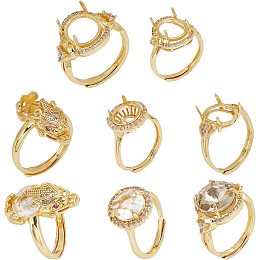 CHGCRAFT 5 Style Finger Ring Cubic Zirconia Adjustable Brass Finger Ring Settings Components 4 Claw Prong Ring Settings for Rings Jewelry Making, Golden, Inner Diameter 17-18.5mm