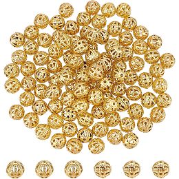 DICOSMETIC 100Pcs Brass Filigree Spacer Beads Set 6 mm Ball Loose Beads Round Hollow Beads Unplated Metal Beads for Bracelets Necklaces Earrings Jewelry Making DIY Craft Projects, Hole: 1mm