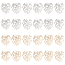 OLYCRAFT 24pcs Platinum & Light Gold Hollow Monstera Leaf Charms Golden Plated Brass Metal Plant Pendant Leaves Branch Charms for Jewelry Making DIY Necklace Bracelet