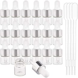 BENECREAT 30 Pack 1ml Clear Glass Dropper Bottle Eye Essential Oil Bottles with Silver Caps and 4PCS Plastic Dropper for Aromatherapy Cosmetics Samplep