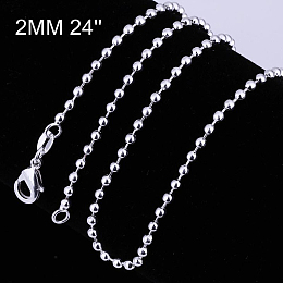 Honeyhandy Brass Ball Chain Necklaces, with Lobster Claw Clasps, Silver Color Plated, 24 inch, 2mm