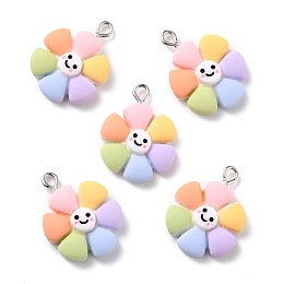 Honeyhandy Resin Pendants, with Platinum Iron Peg Bail, Flower, Colorful, 24x18x5mm, Hole: 2mm