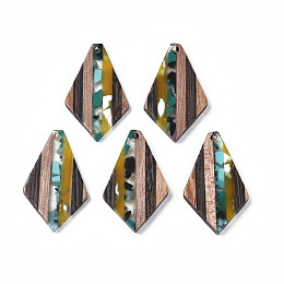 Honeyhandy Transparent Resin & Walnut Wood Pendants, Kite, Turquoise, 33x20x3.5mm, Hole: 2mm