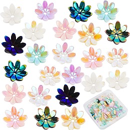 SUNNYCLUE 160Pcs Opaque Resin Bead Caps, AB Color Plated, Multi-Petal, Flower, Mixed Color, 9.5x9.5x2.5mm, Hole: 1mm, 160pcs