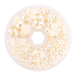 PandaHall Elite Beige 4-12mm Flat Back Pearl Cabochons for Craft and Decoration, about 690pcs/box