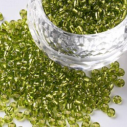 Honeyhandy 8/0 Glass Seed Beads, Silver Lined Round Hole, Round, Yellow Green, 3mm, Hole: 1mm, about 10000 beads/pound