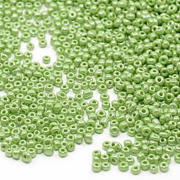 Honeyhandy Glass Seed Beads, Opaque Colors Lustered, Round, Green Yellow, 2mm, Hole: 1mm, about 30000pcs/pound