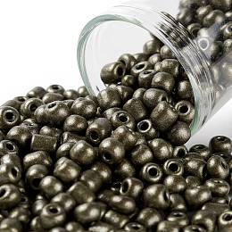 Honeyhandy 6/0 Glass Seed Beads, Metallic Colours Style, Round, Dark Olive Green, 6/0, 4mm, Hole: 1.5mm, about 4500pcs/pound