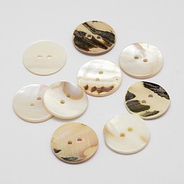 Honeyhandy 2-Hole Flat Round Shell Buttons, Seashell Color, 23x2.5mm, Hole: 2mm