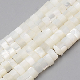 Honeyhandy Natural Trochid Shell/Trochus Shell Beads Strands, Flat Round, White, 4x2mm, Hole: 1mm, about 163pcs/strand, 14.57 inch(37cm)