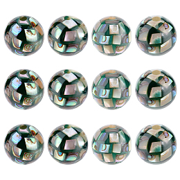 BENECREAT 12pcs Natural Abalone Round Shell Beads, 8.5mm Black Opaque Resin Beads with Natural Shell for DIY Jewelry Making, Hole: 1mm