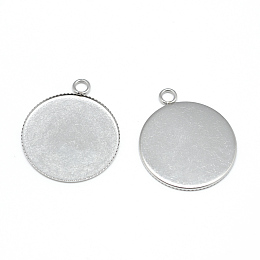 Honeyhandy 304 Stainless Steel Pendant Cabochon Settings, Serrated Edge Bezel Cups, Flat Round, Stainless Steel Color, Tray: 25mm, 30.5x25.5x1mm, Hole: 3mm