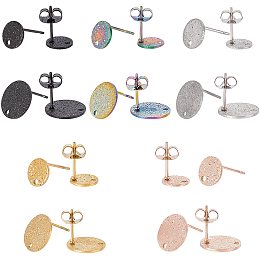 UNICRAFTALE 40Pcs 5 Colors 304 Stainless Steel Stud Earring Findings Textured Flat Round Ear Stud 1.4mm Hole Earrings with Ear Nuts Earring Backs and Loop for DIY Earrings Pin 0.8mm