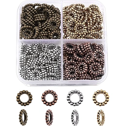 NBEADS About 400 Pcs Tibetan Style Alloy Spacer Beads, 4 Colors Large Hole Antique Metal Beads10mm Tibetan Pendants Set for Jewelry Making, Hole: 4~5mm