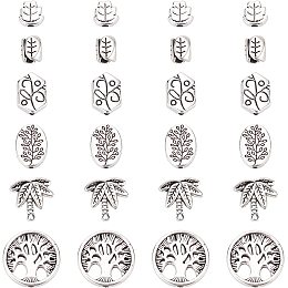 SUNNYCLUE 1 Box 120Pcs 6 Styles Leaf Beads Silver Alloy Leaves Flat Round Tree of Life Oval Plants Coin Bead Vintage Loose Spacers for DIY Jewelry Making Earrings Necklaces Crafts Findings