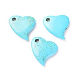 Honeyhandy Synthetic Turquoise Pendants, Dyed, Heart, Deep Sky Blue, 45x45x9mm, Hole: 6mm