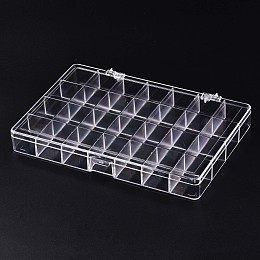 Honeyhandy Polystyrene Bead Storage Containers, 28 Compartments Organizer Boxes, with Hinged Lid, Rectangle, Clear, 19.9x13.5x2.5cm, compartment: 3.2x2.7cm