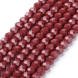 Honeyhandy Faceted Round Glass Beads Strands, Dark Red, 4mm, Hole: 1mm, about 98pcs/strand, 13.7 inch