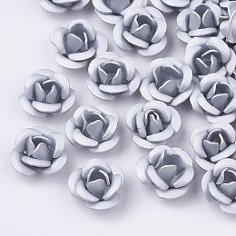 Honeyhandy Aluminum Beads, Frosted, Long-Lasting Plated, 3-Petal Flower, WhiteSmoke, 6x4.5mm, Hole: 0.8mm