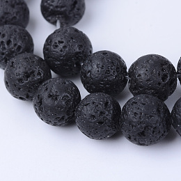 Honeyhandy Natural Lava Rock Beads Strands, Round, 10~10.5mm, Hole: 1.2mm, about 36pcs/strand, 15.5 inch