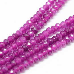 Honeyhandy Natural White Jade Bead Strands, Dyed, Faceted, Rondelle, Dark Violet, 4~5x3mm, Hole: 0.5mm, about 115~120pcs/strand, 13.39~13.98 inch(34~35.5cm)