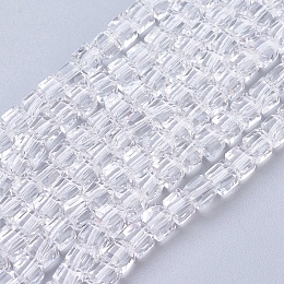 Honeyhandy Glass Bead Strands, Faceted, Cube, Clear, 4x4x4mm, Hole: 1mm, about 100pcs/strand, 17 inch