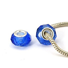 Honeyhandy Rondelle Handmade Crystal European Beads Fit Charm Bracelets, Large Hole Beads, Nickel Color Brass Core, Dark Blue, about 14mm long, 10mm wide, hole: 5mm